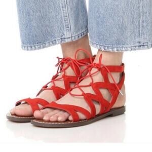 Sam Edelman GEMMA Sandal Caged Red Suede Gladiator Strappy Flat Open 8